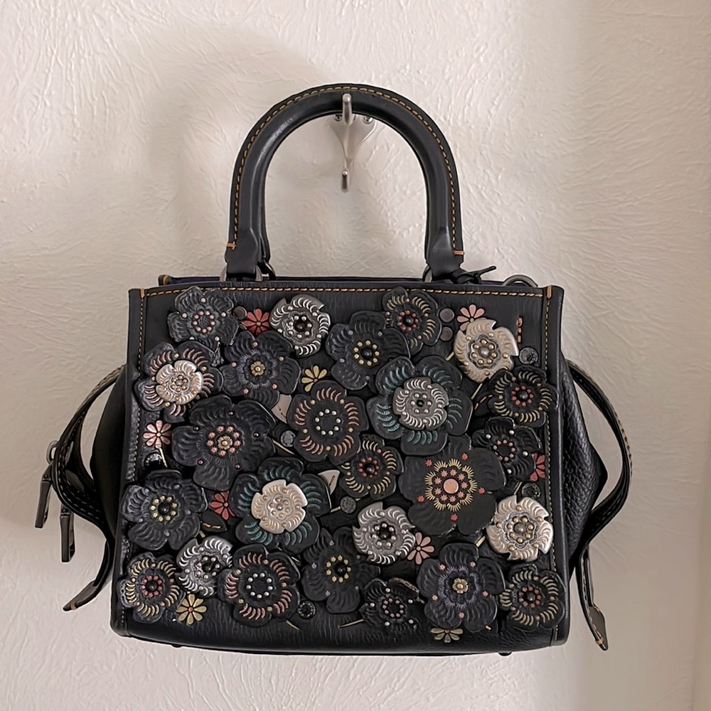 Black and Purple Coach Tea Rose Rogue 1941 Collection Handbag Purse